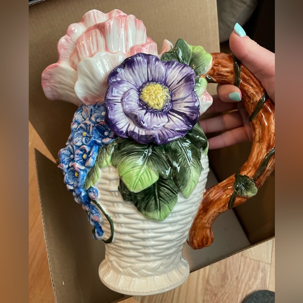 Fitz and Floyd Jardin Floral Bouquet Pitcher Vase Decorative, 9.5 Inch High - Picture 9 of 10